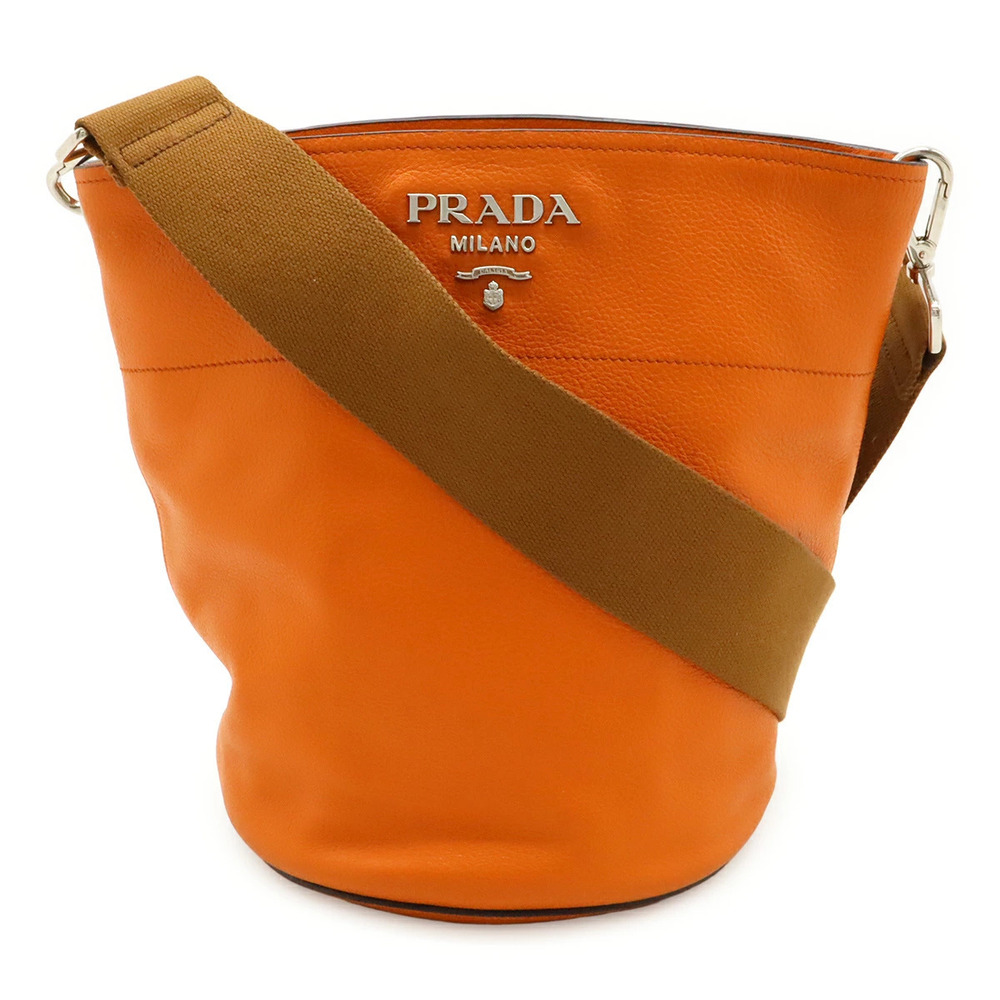 Prada Crossbody Bag Bucket Leather Orange